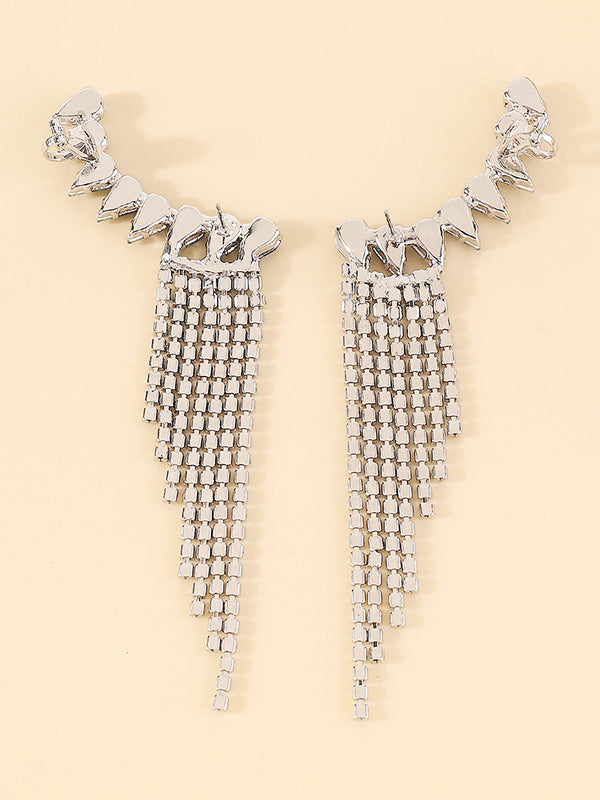 Geometric Rhine Stones Tasseled Drop Earrings