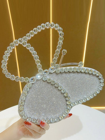 Irregularity Bow-Embellished Rhine Stones Shiny Zipper Evening Bags & Clutches Mini Bags