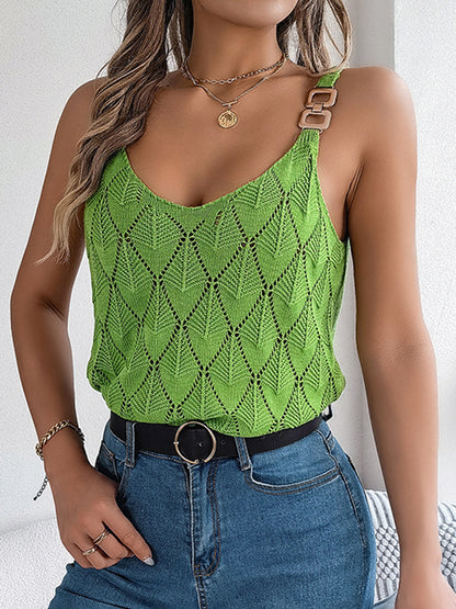 Loose Sleeveless Hollow Split-Joint V-Neck Vest Top
