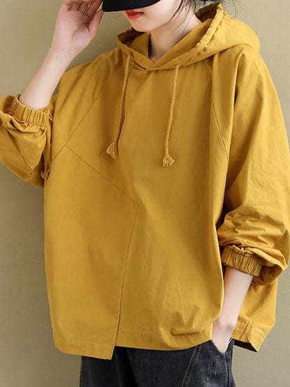 Artistic Retro Solid Color Split-Joint Hooded Long Sleeves Hoodies