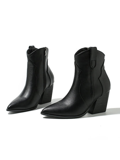Pointed-Toe Split-Joint Zipper Boots Pumps