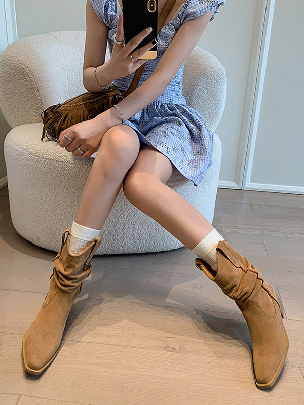 Pointed-Toe Split-Joint Boots Pumps