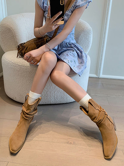 Pointed-Toe Split-Joint Boots Pumps