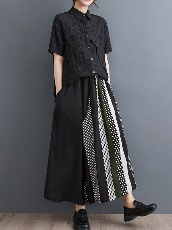 Wide Leg Loose Asymmetric Polka-Dot Printed Split-Joint Culotte Pants Trousers