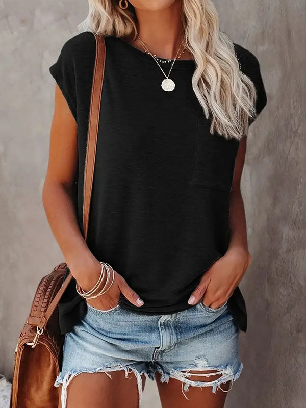 Loose Short Sleeves Solid Color Round-Neck T-Shirts Tops