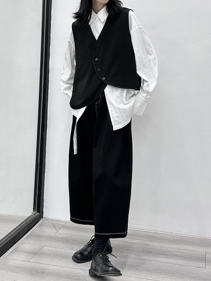 Harem Pants High Waisted Elasticity Pleated Split-Joint Ninth Pants