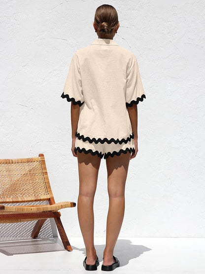 Loose Contrast Color Shirts Tops & Shorts Two Pieces Set