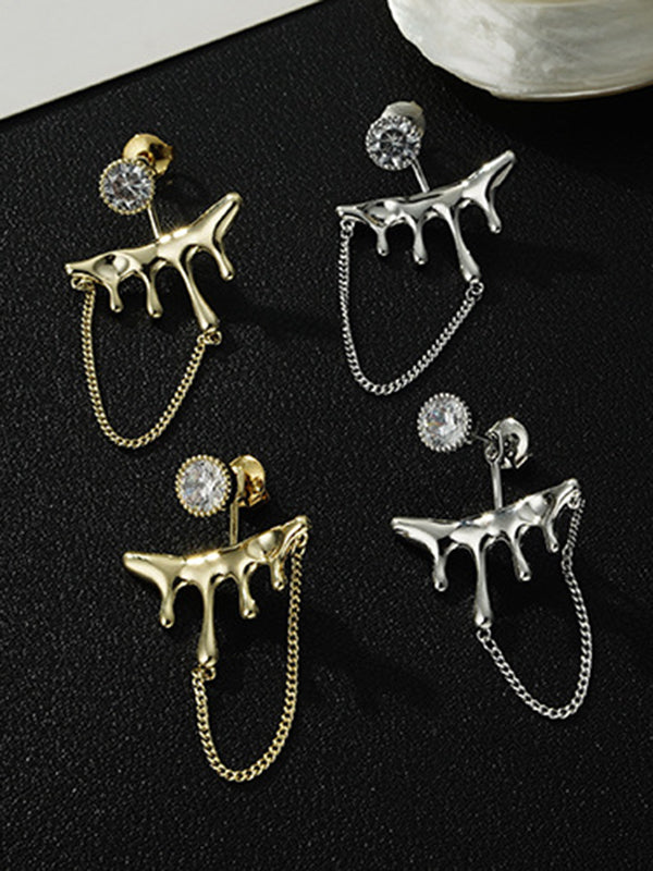 Geometric Rhine Stones Tasseled Drop Earrings