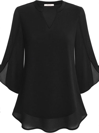 Half Sleeves Loose Solid Color V-Neck Blouses&Shirts Tops