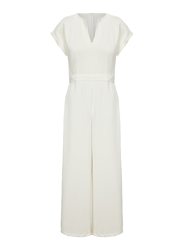 Cap Sleeve Wide Leg Solid Color Jumpsuits