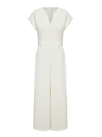 Cap Sleeve Wide Leg Solid Color Jumpsuits