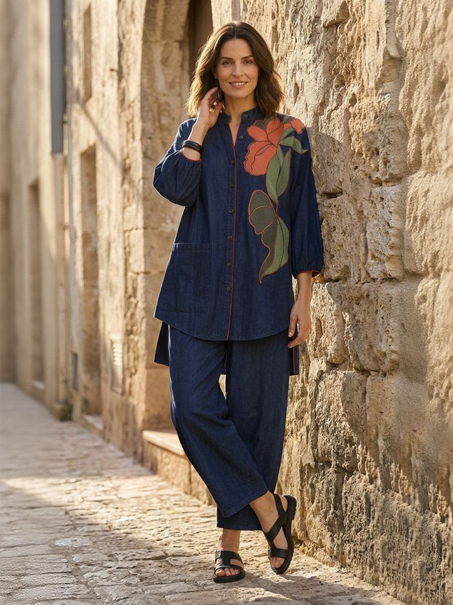 Solid Color Pockets Wide Leg Loose Pants