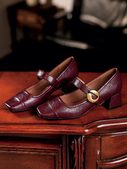 Belt Buckle Shallow Cut Split-Joint Square-Toe Pumps