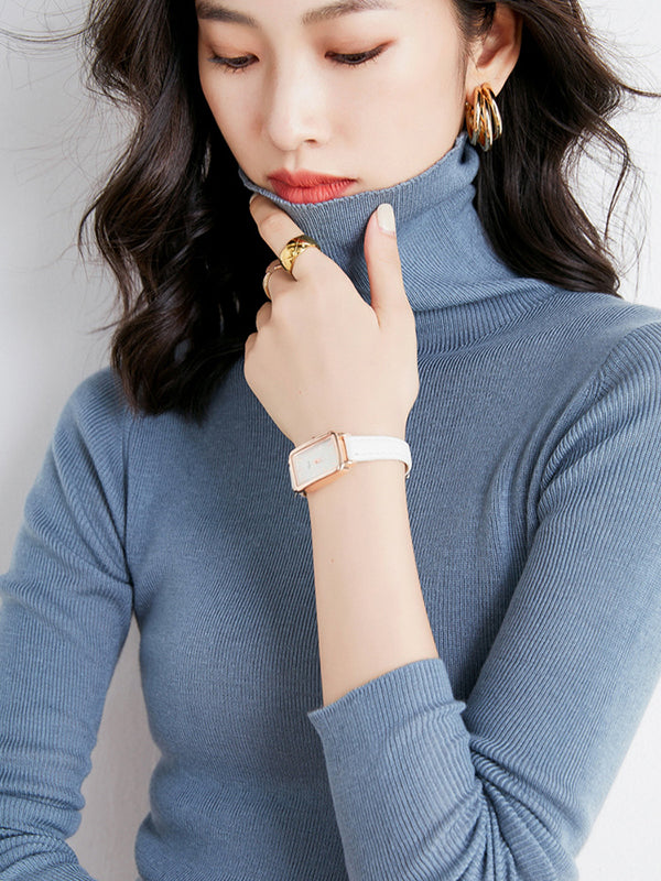 Simple Skinny Long Sleeves Solid Color High-Neck Sweater Tops Pullovers