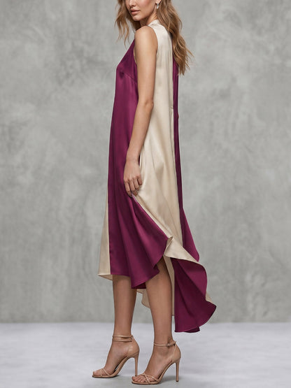 A-Line Loose Contrast Color V-Neck Midi Dresses