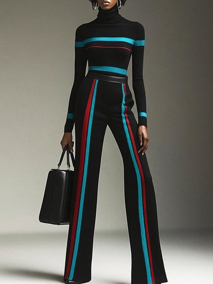 High Waisted Contrast Color Striped Pants Trousers