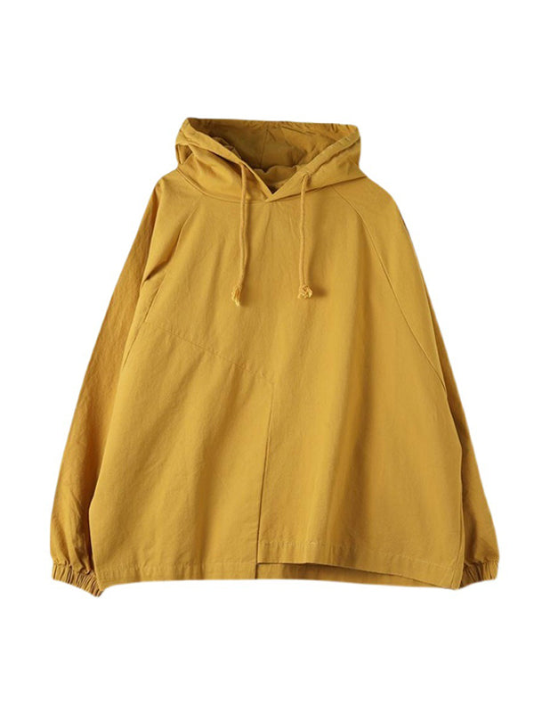 Artistic Retro Solid Color Split-Joint Hooded Long Sleeves Hoodies