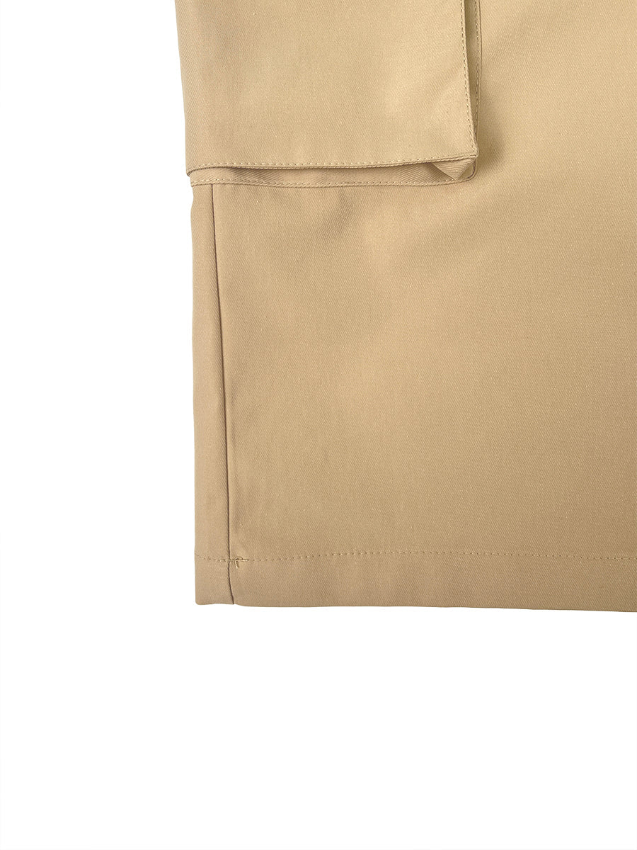 High Waisted Wide Leg Pleated Pockets Solid Color Split-Joint Streamer Cropped Trousers