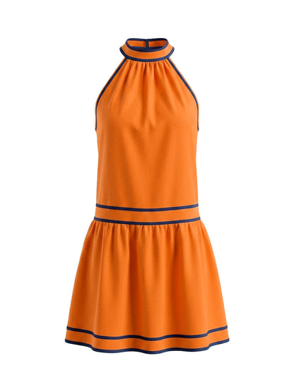 A-Line Sleeveless Contrast Color Pockets Zipper Halter-Neck Mini Dresses
