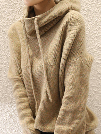 Casual Loose 3 Colors Hooded Long Sleeves Sweater Top