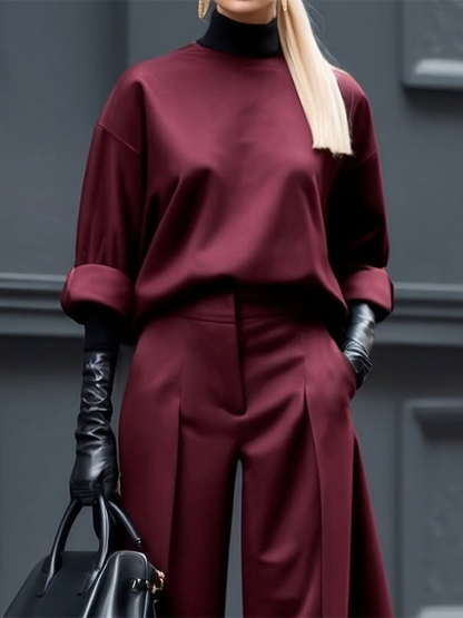 Long Sleeves Loose Solid Color Round-Neck Hoodies&Sweatshirt Tops
