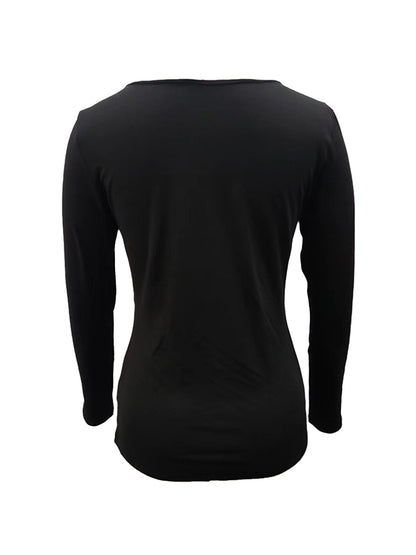 False Two Long Sleeves Rhine Stones Split-Joint Square-Neck T-Shirts Tops