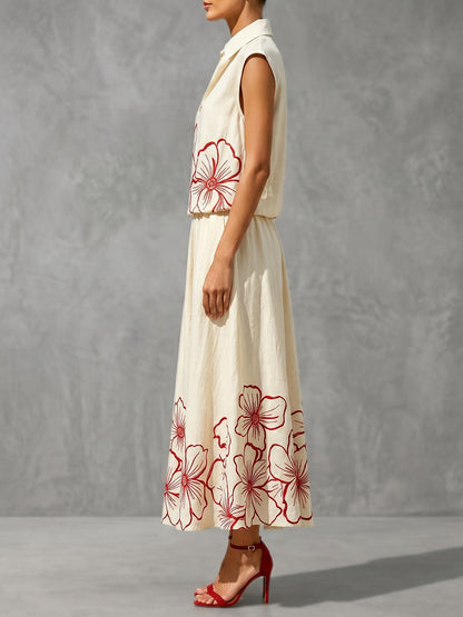 High Waisted Contrast Color Floral Printed Pleated Pockets Skirts Bottoms