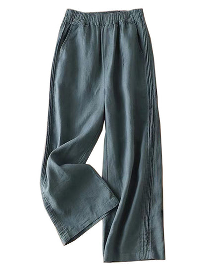 Ruffle Ramie Cotton Elasticity Loose Casual Wide-Leg Pants