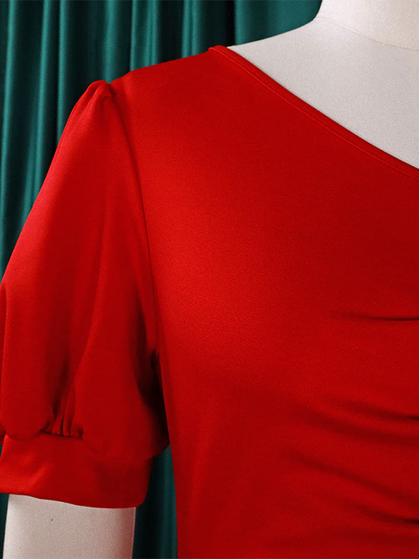 Bodycon Mermaid Pleated Solid Color Zipper V-Neck Midi Dresses