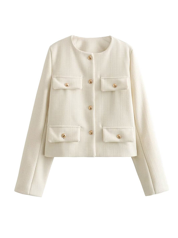 Long Sleeves Loose Buttoned Split-Joint Round-Neck Outerwear