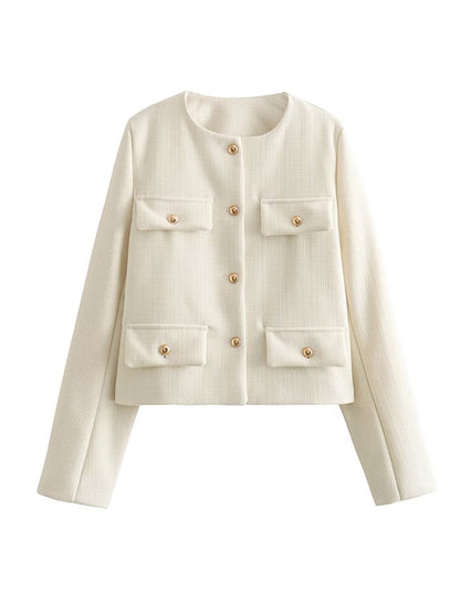 Long Sleeves Loose Buttoned Split-Joint Round-Neck Outerwear