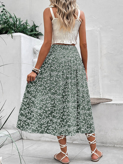 A-Line High Waisted Contrast Color Flower Print Skirts Bottoms