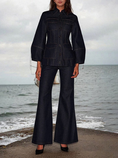 Long Sleeves Puff Sleeves Buttoned Pockets Split-Joint Lapel Outerwear