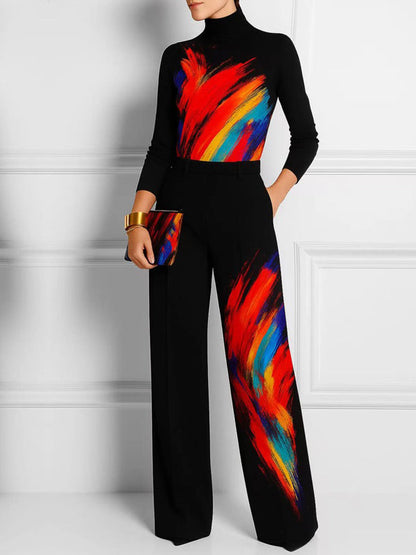 Long Sleeves Printed Mock Neck T-Shirts Tops