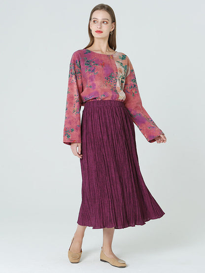 Plus Size Pleated Spring Loose Casual Women Elastic Waist Skirt M-2XL