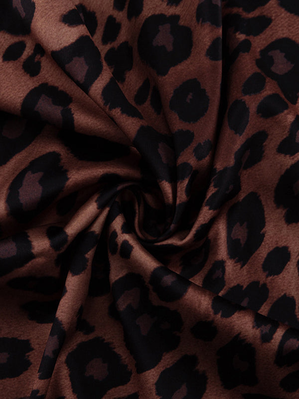 Bodycon High Waisted Leopard Zipper Round-Neck Maxi Dresses