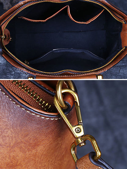 Women Retro Crossbody Embossing Genuine Leather Handbags