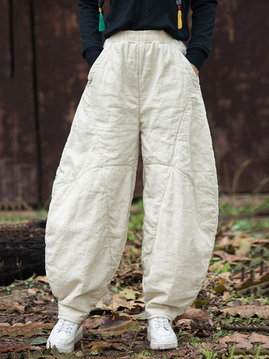 Women Vintage Autumn Solid Spliced Padded Harem Pants