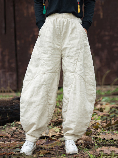 Women Vintage Autumn Solid Spliced Padded Harem Pants