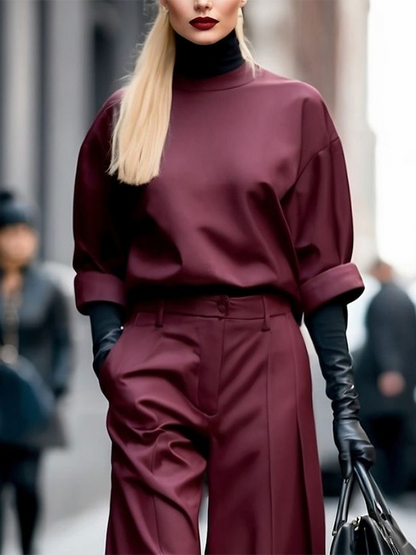 Long Sleeves Loose Solid Color Round-Neck Hoodies&Sweatshirt Tops