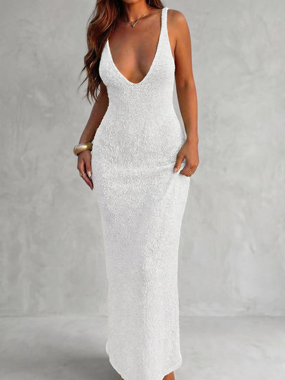 Bodycon Sleeveless See-Through Solid Color Halter-Neck Maxi Dresses
