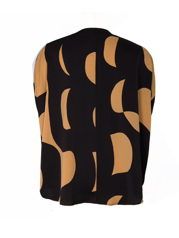 Batwing Sleeves Loose Printed Split-Joint V-Neck Blouses&Shirts Tops