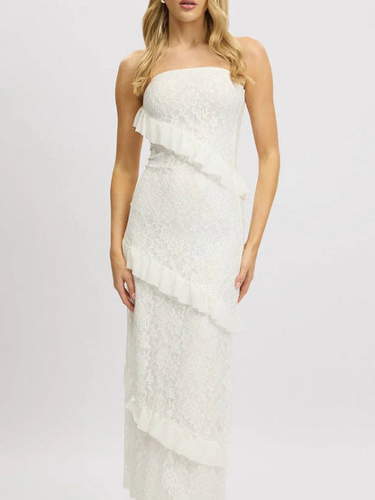 A-Line Bodycon Ruffled Solid Color Split-Joint Tube Midi Dresses