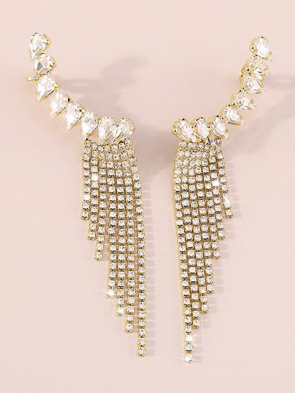 Geometric Rhine Stones Tasseled Drop Earrings