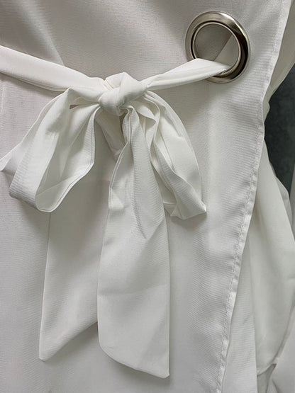 Loose Wrap Bandage Hollow Solid Color Split-Joint Blouses&Shirts Tops