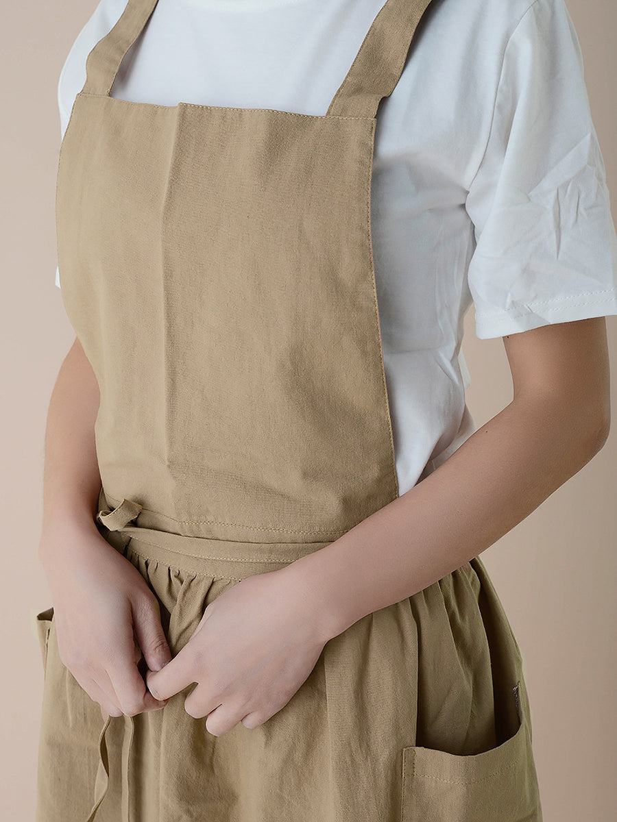 Women Casual Solid Summer Cotton Apron Dress