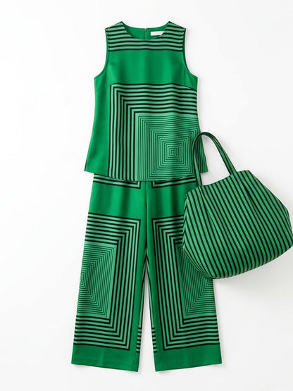 Loose Wide Leg Contrast Color Pockets Pants Trousers