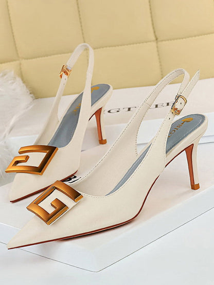 Belt Buckle Pointed-Toe Pumps Sling Shoes