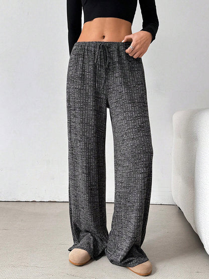 Elasticated Waist High Waisted Contrast Color Drawstring Split-Joint Striped Pants