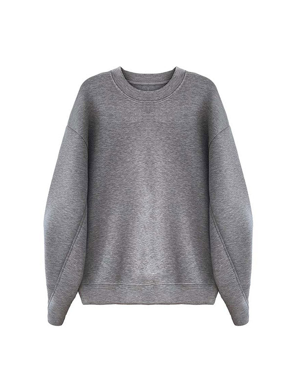 Long Sleeves Loose Solid Color Round-Neck Sweatshirt Tops